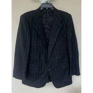 VTG Burberrys' Blazer Mens 42R Gray Pure Wool Pinstripe Suit Jacket USA Formal